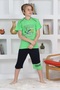 Short Sleeve Capri Boys' Cycling Collar Helmet Printed Green Color Pajama Set - 3