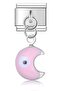 Italian Steel Bracelet Charm Pink Enamel Crescent Evil Eye Bead (1 Pc) 9mm Scb26C