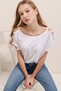 Women's White Boat Neck Sleeve Detailed Blouse - 3