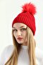 Women's Red Winter Pompom Knitwear Beret - 4
