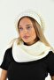 Women's Ecru Knitwear Painter Beret and Knitted Neck Collar Set