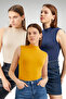 Women's Cream Navy Blue Mustard 3-Piece Sleeveless Bodysuit