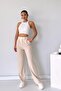 Beige Palazzo Women's Trousers - Velcro Detail - 5