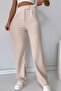 Beige Palazzo Women's Trousers - Velcro Detail - 2