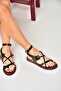 S374781503 Black Genuine Leather Flip Flop Women's Sandals - 4