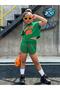 Girls' Green Hooded Shorts and T-shirt Set with Boston25 Printed - 4