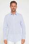 Men's Slim Fit Long Sleeve 100% Cotton Linen Texture Blue Shirt with Epaulettes - 5