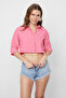Pembe Crop Dokuma Sırt Dekolteli Keten Görünümlü Plaj Gömleği TBESS24GO00012 - 6