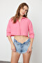 Pembe Crop Dokuma Sırt Dekolteli Keten Görünümlü Plaj Gömleği TBESS24GO00012 - 8