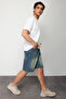 Blue Wide Cut Loose Distressed Denim Jeans Shorts Tmnss24Sr00073 - 2