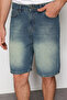 Blue Wide Cut Loose Distressed Denim Jeans Shorts Tmnss24Sr00073 - 4