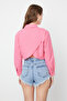 Pembe Crop Dokuma Sırt Dekolteli Keten Görünümlü Plaj Gömleği TBESS24GO00012 - 11