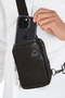 Black Genuine Leather Body Bag with Headphone Outlet - 7