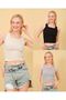Women's 3-Pack Cream Black Gray Plain Collar Strap Crop Blouse