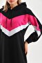 Fuchsia V Pattern Color Blocked Hijab Daily Long Sports Dress - 5