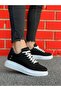 Men's Suede Black Sports Casual Shoes High Thick White Sole Lace-up Sneaker