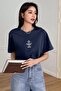 Women's Navy Blue The Power Printed Oversize T-Shirt - 5