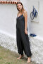 Italian Anthracite V-Neck Strap Woven Wide Leg Casual Viscose Jumpsuit - 3
