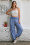 Italian Light Blue Woven Extra High Waist Elastic Leg Casual Viscose Trousers - 3
