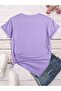 Women's Lilac Watching Cat Printed Oversized T-Shirt - 2