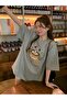 Women's Gray Rabbit in a Pastry Printed Oversize T-Shirt - 3