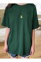 Women's Nefti Green Mini Duck Printed Oversize T-Shirt - 3