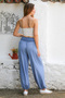 Italian Light Blue Woven Extra High Waist Elastic Leg Casual Viscose Trousers - 8