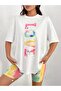 Women's White Vertical Love Printed Oversize T-Shirt - 6
