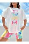Women's White Vertical Love Printed Oversize T-Shirt - 5