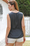 Italian Anthracite V-Neck Sleeveless Pleated Woven Casual Silk Blouse - 8
