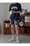 Men's Navy Blue Plain New York Printed Oversized T-Shirt - 4