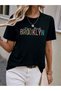 Women's Black Colored Brooklyn Printed Oversize T-Shirt