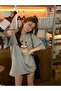 Women's Gray Rabbit in a Pastry Printed Oversize T-Shirt