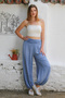 Italian Light Blue Woven Extra High Waist Elastic Leg Casual Viscose Trousers - 6