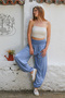 Italian Light Blue Woven Extra High Waist Elastic Leg Casual Viscose Trousers - 2