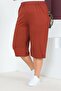 Women's Large Size Elastic Waist Comfort Model with Pockets Comfortable Fit Lycra Cotton Wide Leg Capri - 7