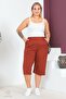 Women's Large Size Elastic Waist Comfort Model with Pockets Comfortable Fit Lycra Cotton Wide Leg Capri - 4
