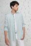 Men's Khaki Slim Fit Narrow Cut Button Collar Linen Look 100% Cotton Flared Shirt