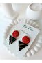 Red Rose Flower with Steel Earring Apparatus Handmade Polymer Clay Earrings Ultra Light - 6