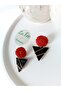 Red Rose Flower with Steel Earring Apparatus Handmade Polymer Clay Earrings Ultra Light - 5