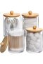 2 Pcs Bamboo Lid, Clear Glass Jar, Stick, Cotton, Floss, Makeup Brush Organizer - 6