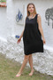 Organic Cotton Black Round Neck Sleeveless Pocketed Woven Casual Muslin Dress - 4