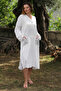 White Hooded Buttoned Long Sleeve Pocketed Slit Troc Woven Casual Dress - 5