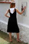 Black Round Neck Knit Paneled Casual Dress with Knit - 8