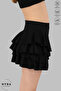 Black Ruffled Mini Skirt Layered Wrapped Fabric Elastic Waist Unlined Comfortable Daily Women's - 4