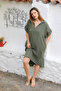 Organic Cotton Dark Khaki Shirt Collar Buttoned 3/4 Sleeve Buttoned Pocketed Woven Casual Muslin Dress - 4