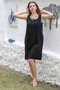 Organic Cotton Black Round Neck Sleeveless Pocketed Woven Casual Muslin Dress - 6