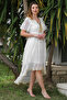 Ecru V-Neck Tissue Sleeve Lined Tassel Detailed Lace Back Long Woven Casual Dress - 6