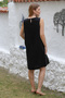Organic Cotton Black Round Neck Sleeveless Pocketed Woven Casual Muslin Dress - 8