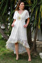 Ecru V-Neck Tissue Sleeve Lined Tassel Detailed Lace Back Long Woven Casual Dress - 5